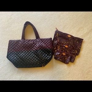 MZ Wallace Large Metro Tote in maroon and black.